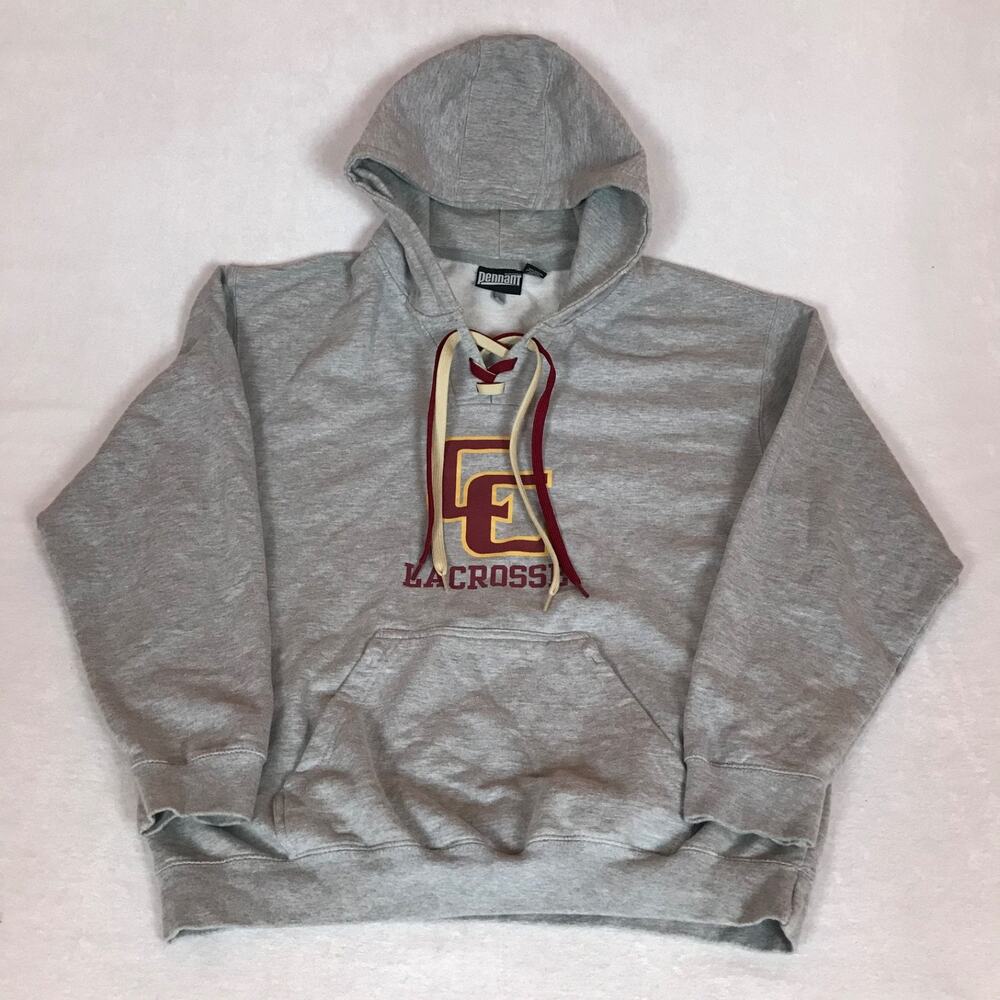 Pennant CC Lacrosse V Insert Prep Gray Cotton Blend Hoodie Sweatshirt XL